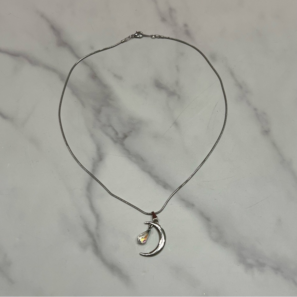 Vintage Silver Crescent Moon Necklace Celestial Witchy Fairycore Pendant